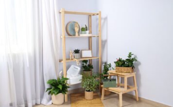 DIY wooden ladder shelf